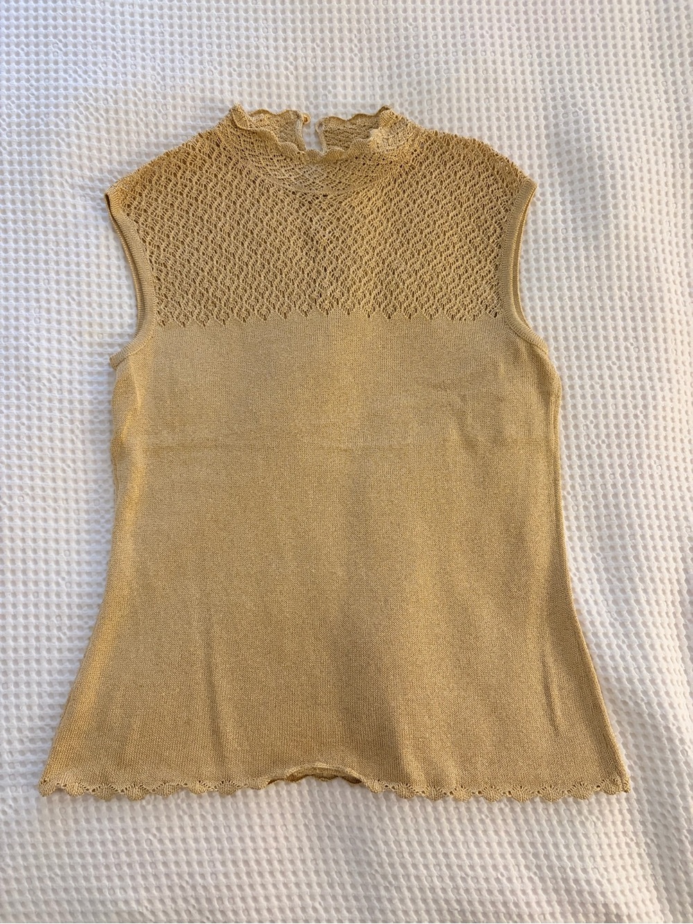 St John Sleeveless Knit Mock Neck Top in Gold
